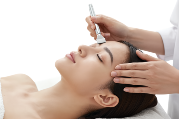 Woman Receiving Facial Treatment with Skincare Device