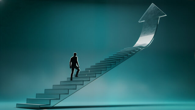 Ascendant Path: Person Walking Up a Wooden Block Staircase Toward Growth and Opportunity

