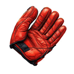 Red leather glove in bold style with black trim on white background for fashion and outdoor activities isolated on transparent background