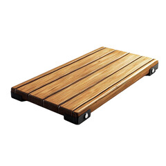 Wooden pallet with metal feet in minimalist style with soft natural lighting on wooden texture for product display isolated on transparent background