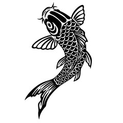 Detailed Lineart Ornamental Koi Carp Fish Aquatic Animal Illustration