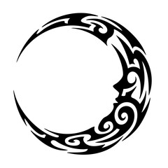 Tribal Style Detailed Crescent Moon with Face Celestial Body Illustration