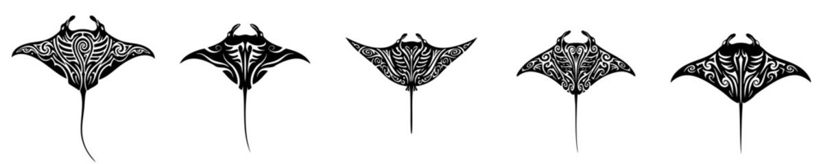 Detailed Lineart Manta Ray Drawing with Intricate Pattern Illustration
