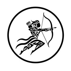 Decorative Tribal Archer Silhouette Inside a Circle Shape Illustration