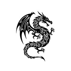 Ornate Detailed Silhouette Dragon Mythical Creature Decorative Illustration Artwork