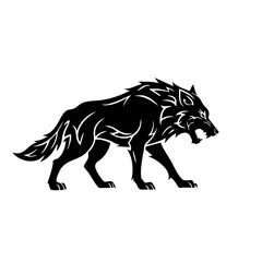 Fierce Detailed Illustration Wolf Howling Aggressively Wild Animal Silhouette Design