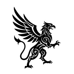 Detailed Heraldic Gryphon Silhouette Majestic Winged Beast Mythical Creature Illustration