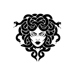Ornate Black and White Medusa Gorgon Mythology Creature Illustration