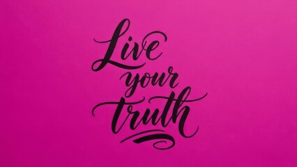 Elegant Calligraphy of "Live Your Truth" on Vibrant Magenta Background
