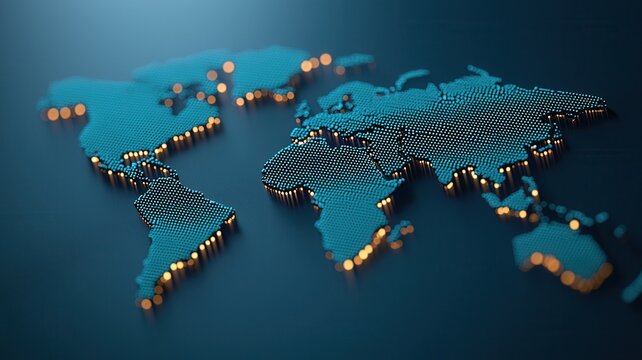 Digital world map displaying global network connections, data flow, technology and communication international - Powered by Adobe