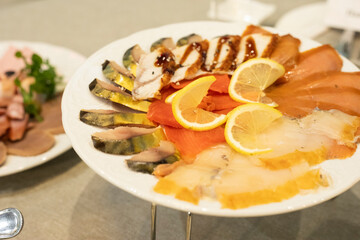 Food on the table. Set the table. Banquet preparation. Delicious food.