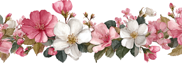 Elegant Floral Border with Pink and White Blossoms, a Touch of Nature's Grace and Beauty