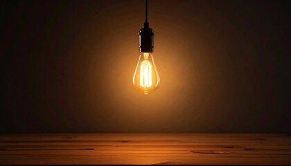 Warm amber glow radiating from a single light bulb suspended in a dimly lit room