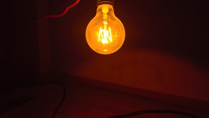 Vintage Edison Light Bulb Glowing in Dark. Symbol of Idea, Innovation and Creativity