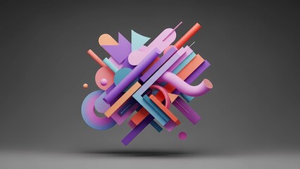 A colorful abstract 3D composition of geometric shapes in vibrant hues