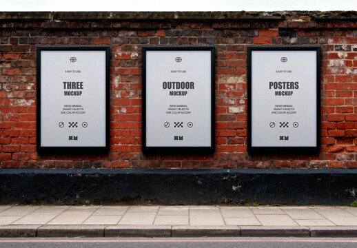 Shabby Brickwall Posters Mockup