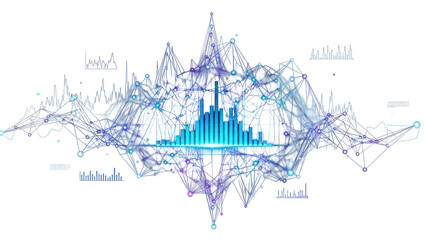 Complex network visualization isolated on transparent background