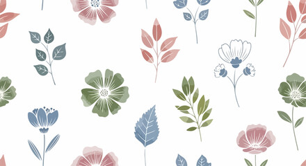 Seamless ditsy floral pattern with cute little flowers on white background