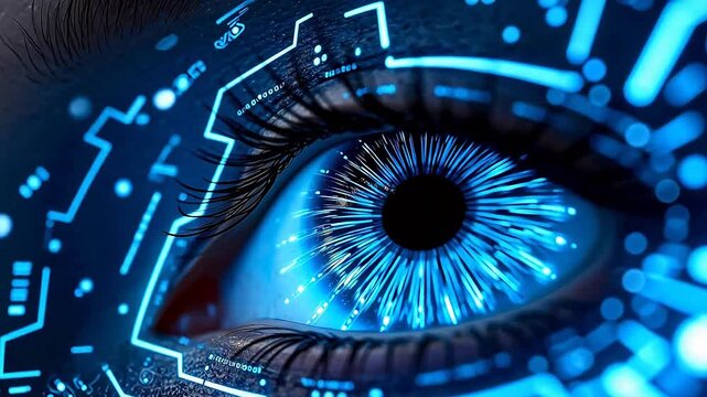 Cybernetic eye with glowing circuitry