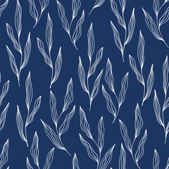 Abstract art blue colors tropical leaves seamless background vector