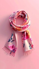 Floral Scarf on Pink Background - A Delicate Fashion Accessory.