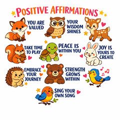 Fototapeta premium cute children's poster with affirmations in pastel colors and various cute animals