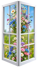 Floral Window View - A Vibrant Spring Scene.