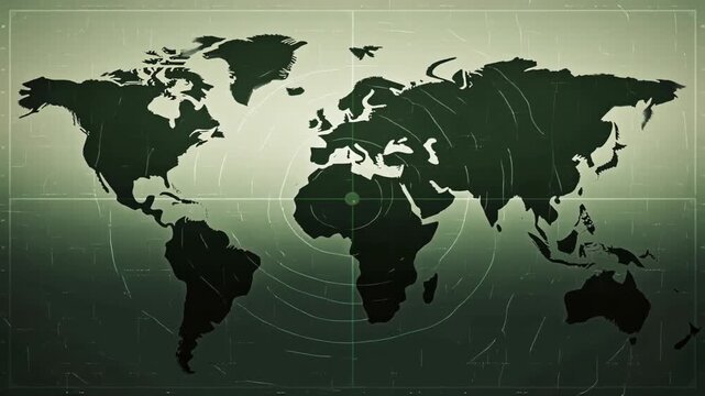 Vintage military animation abstract army map overlays, rotating compass, radar blips, camo textures VHS scanlines, old tactical icons, tanks, helicopters soldier silhouettes on dynamic 3D grid video