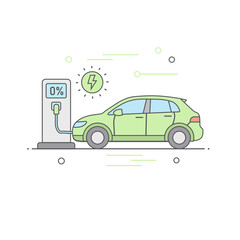 High quality vector icon electric car on Net Zero goals, carbon offsetting, green technology, and climate change solutions. Perfect for corporate ESG reports and eco-friendly branding