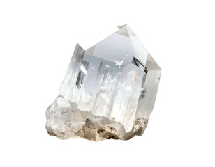 Faceted clear crystal cluster on rough earthy base