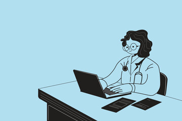Female doctor working on laptop for telehealth and online medical consultation