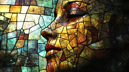 Abstract stained glass mosaic texture with space for text and design