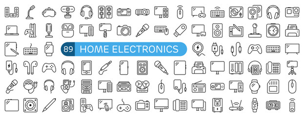 Home Electronics Essentials Icon Set Outline Style