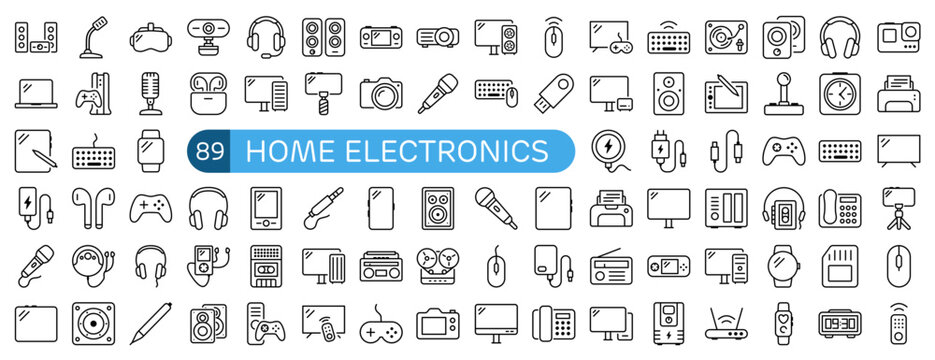Home Electronics Essentials Icon Set Outline Style