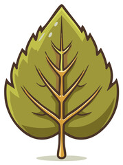 Stylized green leaf vector illustration with cartoon outlines for ecology and nature concepts
