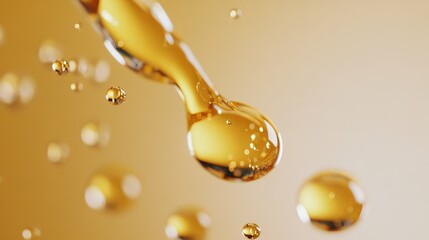 Radiant beauty serum droplets with nourishing oil texture macro shot