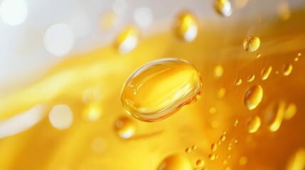 Radiant beauty serum droplets with nourishing oil texture macro shot