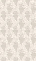 On a spotted background, there are stylized flowers in a wrapper and a bowknot, forming a seamless pattern for children's clothing, presentations, packaging.