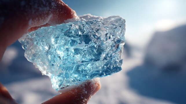Frozen ice chunk held in hand