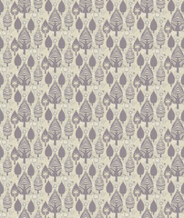 Silhouettes of stylized trees with different patterns, circles, colored spots are used to create a seamless vector pattern.