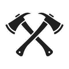 Two Crossed Firefighter Axes Silhouette Icon Representing Fire Service and Rescue Emergency Response