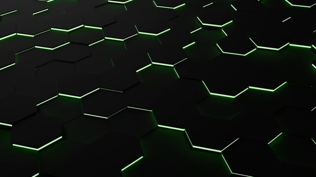 abstract geometric background, hexagonal grid, black and green hexagon pattern