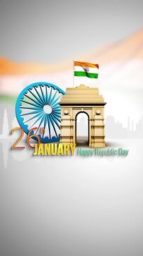 India Republic Day Flag Ashoka wheel India Gate Wishes Vertical Background