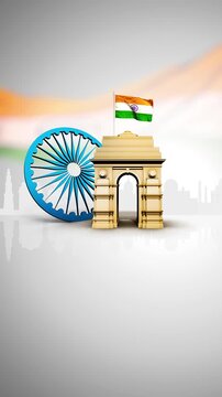 India Republic Day Flag Ashoka wheel India Gate Vertical Background
