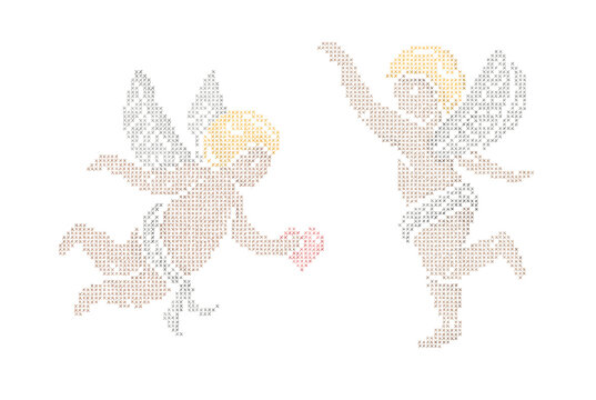 cross stitches cupids, cute angel with heart