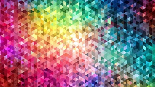 A colorful abstract pattern composed of triangles arranged in various shapes and shades