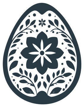 Decorative Easter egg with a symmetrical folk art floral and leaf pattern