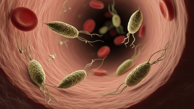 Bacteria Inside Human Blood Vessel Infection.