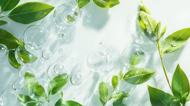 Natural herbal extracts in transparent bubbles isolated on white