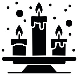 Obraz premium Three lit candles with dripping wax on a stand with floating dots